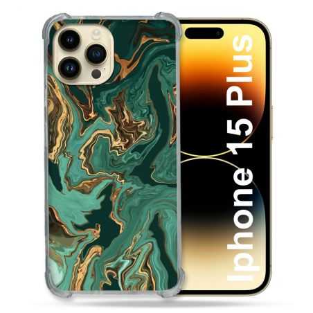 Coque Renforcée En Verre Trempé Pour Iphone 15 Plus (6.7) Texture Marbre Vert