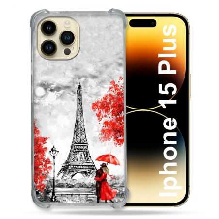 Coque Renforcée En Verre Trempé Pour Iphone 15 Plus (6.7) Voyage France Paris Rouge