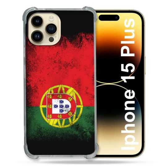 Coque Renforcée En Verre Trempé Pour Iphone 15 Plus (6.7) Voyage Portugal Drapeau