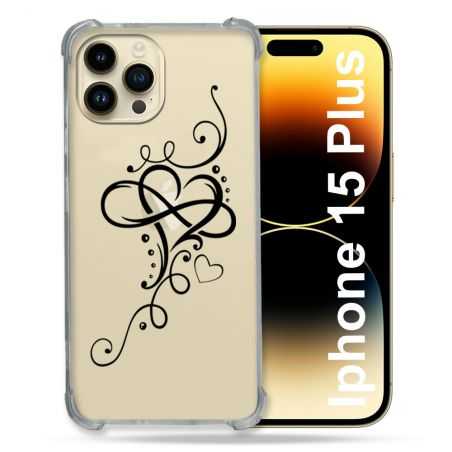 Coque Renforcée En Verre Trempé Transparente Pour Iphone 15 Plus (6.7) Cœur infini