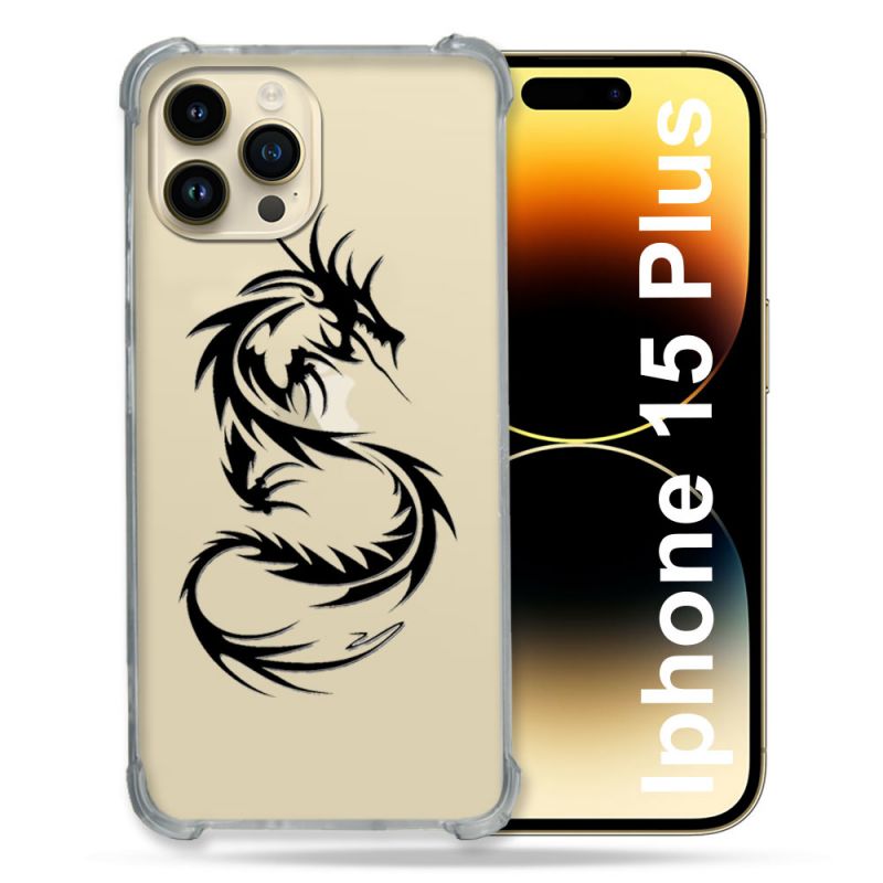 Coque Renforcée En Verre Trempé Transparente Pour Iphone 15 Plus (6.7) Dragon Noir