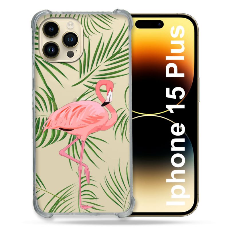 Coque Renforcée En Verre Trempé Transparente Pour Iphone 15 Plus (6.7) Flamant Rose