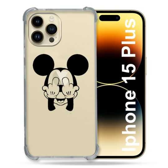 Coque Renforcée En Verre Trempé Transparente Pour Iphone 15 Plus (6.7) Mickey doigt