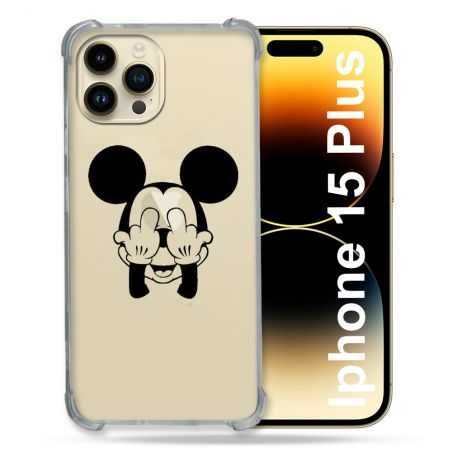 Coque Renforcée En Verre Trempé Transparente Pour Iphone 15 Plus (6.7) Mickey doigt