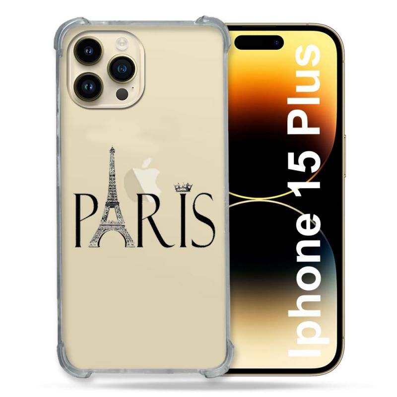 Coque Renforcée En Verre Trempé Transparente Pour Iphone 15 Plus (6.7) Paris Noir