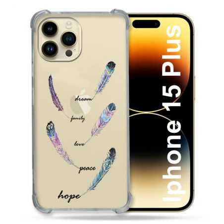 Coque Renforcée En Verre Trempé Transparente Pour Iphone 15 Plus (6.7) Plume Couleur