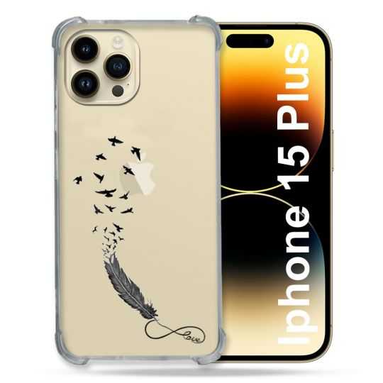 Coque Renforcée En Verre Trempé Transparente Pour Iphone 15 Plus (6.7) Plume Infini