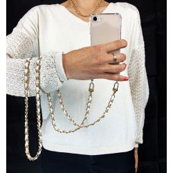 Coque Renforcée En Verre Trempé Transparente Pour Iphone 15 Plus (6.7) Lanière / Cordon Chaine suspendue Blanc