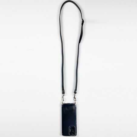 Coque Renforcée En Verre Trempé Transparente Pour Iphone 15 Plus (6.7) Lanière / Cordon Cuir 2 Noir