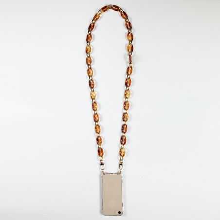 Coque Renforcée En Verre Trempé Transparente Pour Iphone 15 Pro (6.1) Lanière / Cordon Anneaux Ambre