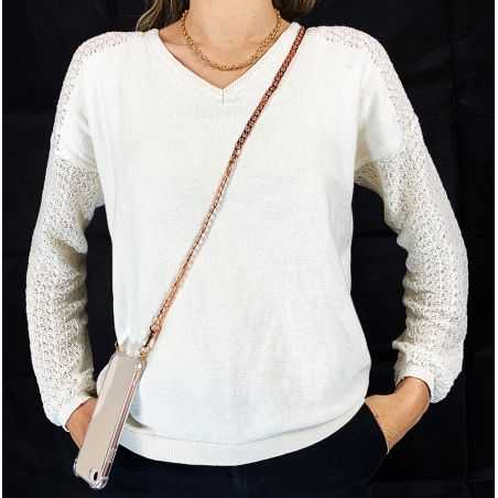 Coque Renforcée En Verre Trempé Transparente Pour Iphone 15 Pro (6.1) Lanière / Cordon Metal Plate Or Rose