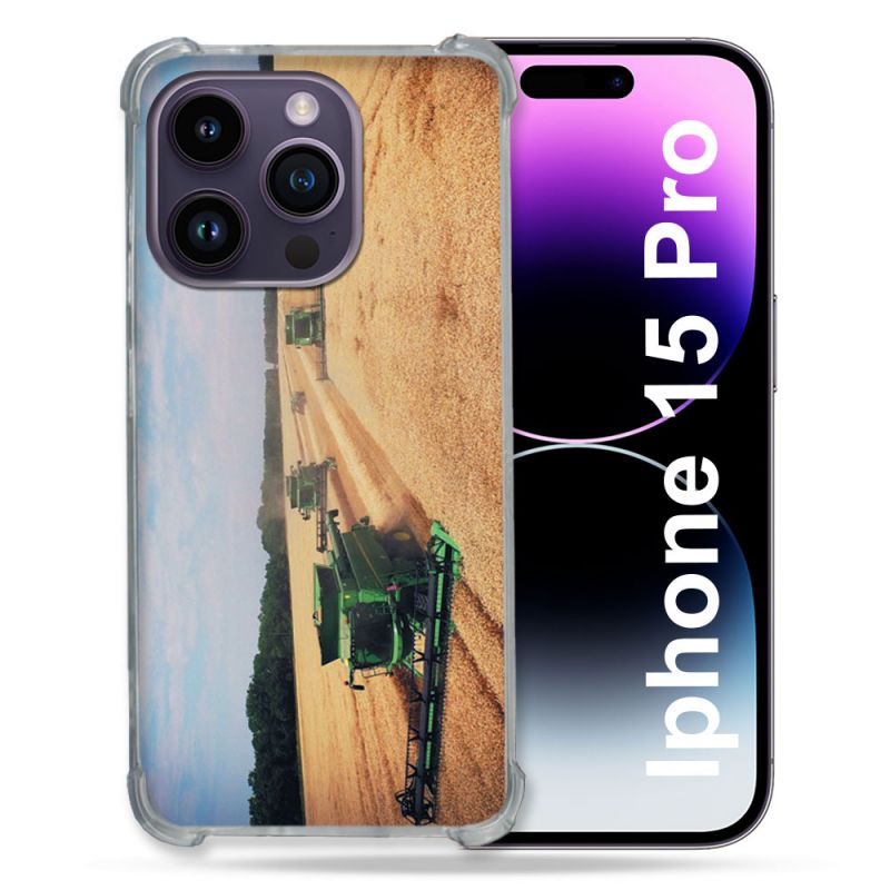 Coque Renforcée En Verre Trempé Pour Iphone 15 Pro (6.1) Agriculture Moissonneuse