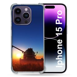 Coque Renforcée En Verre Trempé Pour Iphone 15 Pro (6.1) Agriculture Moissonneuse Soleil