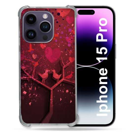 Coque Renforcée En Verre Trempé Pour Iphone 15 Pro (6.1) Amour Arbre