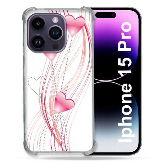 Coque Renforcée En Verre Trempé Pour Iphone 15 Pro (6.1) Amour Coeur Rose Montant sur Blanc