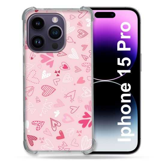 Coque Renforcée En Verre Trempé Pour Iphone 15 Pro (6.1) Amour Ptis Coeurs