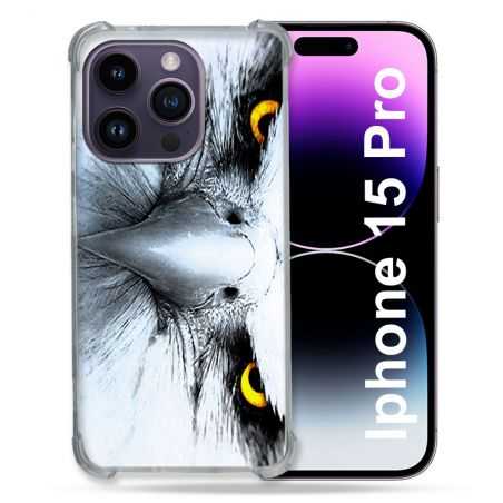 Coque Renforcée En Verre Trempé Pour Iphone 15 Pro (6.1) Animal Aigle Royal Blanc
