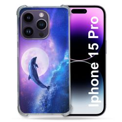 Coque Renforcée En Verre Trempé Pour Iphone 15 Pro (6.1) Animal Dauphin Vague