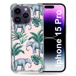 Coque Renforcée En Verre Trempé Pour Iphone 15 Pro (6.1) Animal Elephant Pattern