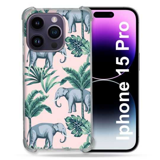 Coque Renforcée En Verre Trempé Pour Iphone 15 Pro (6.1) Animal Elephant Pattern