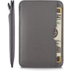 Porte carte avec protection RFID, fine, en cuir italienne personnalisable gris