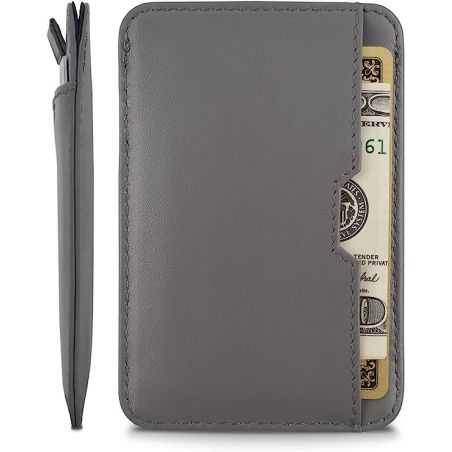 Porte carte avec protection RFID, fine, en cuir italienne personnalisable gris