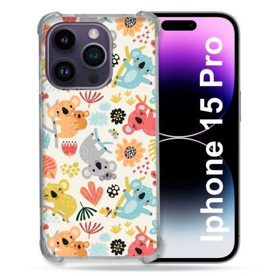 Coque Renforcée En Verre Trempé Pour Iphone 15 Pro (6.1) Animal Koala Pattern