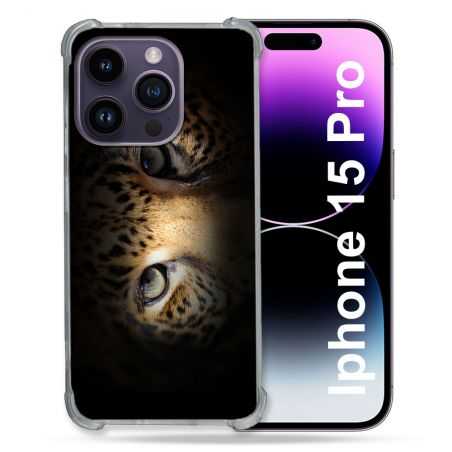 Coque Renforcée En Verre Trempé Pour Iphone 15 Pro (6.1) Animal Leopard Yeux