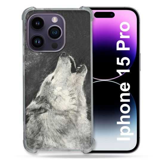 Coque Renforcée En Verre Trempé Pour Iphone 15 Pro (6.1) Animal Loup Hurlement