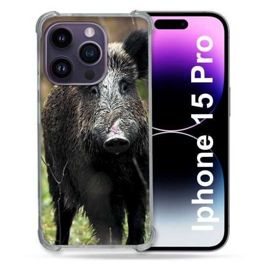 Coque Renforcée En Verre Trempé Pour Iphone 15 Pro (6.1) Chasse Sanglier bois