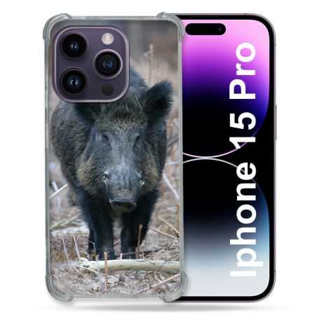 Coque Renforcée En Verre Trempé Pour Iphone 15 Pro (6.1) Chasse Sanglier Pin