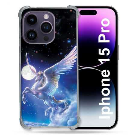 Coque Renforcée En Verre Trempé Pour Iphone 15 Pro (6.1) Fantastique Licorne Céleste