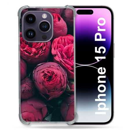 Coque Renforcée En Verre Trempé Pour Iphone 15 Pro (6.1) Fleur Pivoine