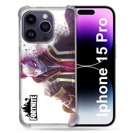 Coque Renforcée En Verre Trempé Pour Iphone 15 Pro (6.1) Fortnite Blanc