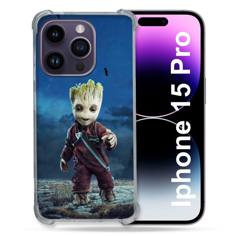Coque Renforcée En Verre Trempé Pour Iphone 15 Pro (6.1) Groot Bleu