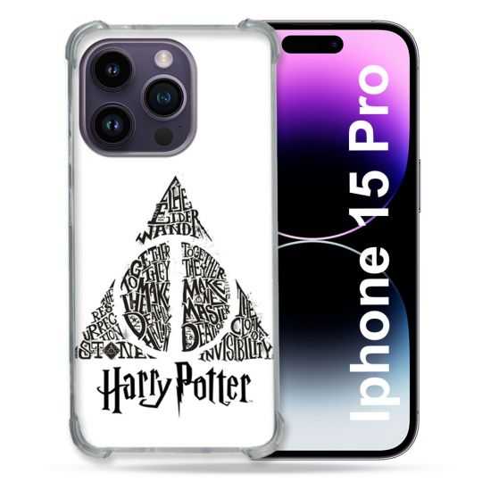 Coque Renforcée En Verre Trempé Pour Iphone 15 Pro (6.1) Harry Potter Hollows triangle Blanc