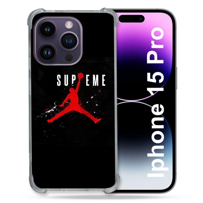 Coque Renforcée En Verre Trempé Pour Iphone 15 Pro (6.1) Jordan Supreme Noir
