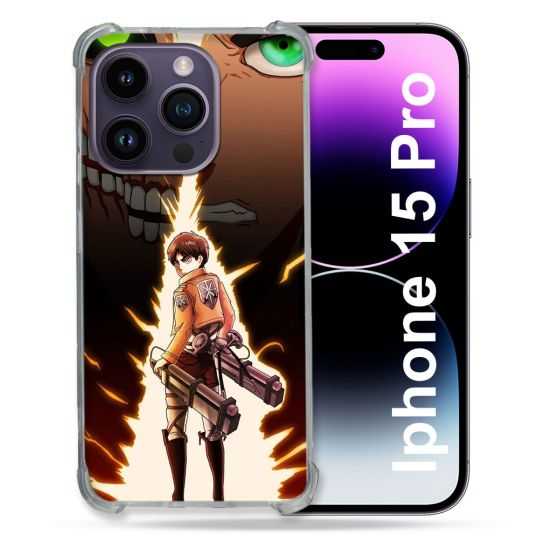 Coque Renforcée En Verre Trempé Pour Iphone 15 Pro (6.1) Manga Attaque Titans Eren Eclair
