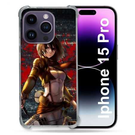 Coque Renforcée En Verre Trempé Pour Iphone 15 Pro (6.1) Manga Attaque Titans Mikasa