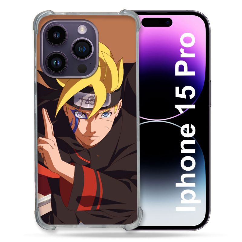 Coque Renforcée En Verre Trempé Pour Iphone 15 Pro (6.1) Manga Boruto Signe
