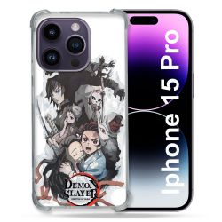 Coque Renforcée En Verre Trempé Pour Iphone 15 Pro (6.1) Manga Demon Slayer Blanc