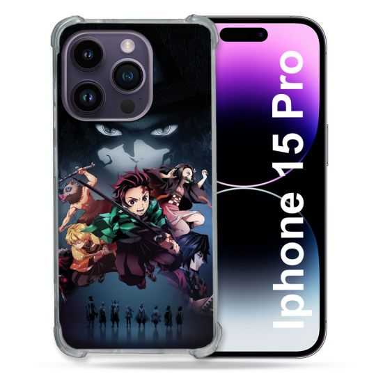 Coque Renforcée En Verre Trempé Pour Iphone 15 Pro (6.1) Manga Demon Slayer Noir