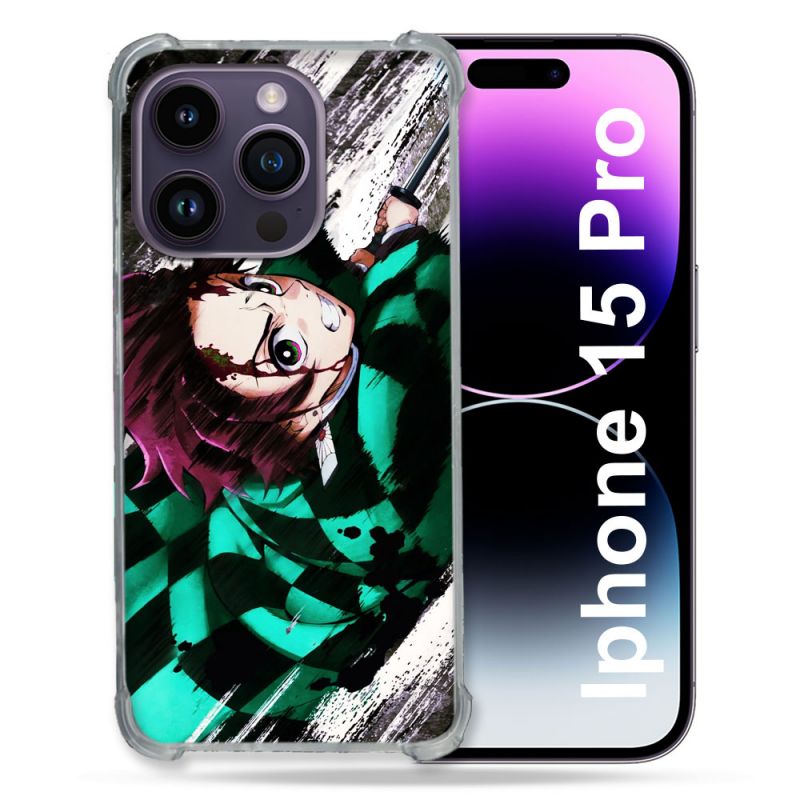 Coque Renforcée En Verre Trempé Pour Iphone 15 Pro (6.1) Manga Demon Slayer Tanjiro
