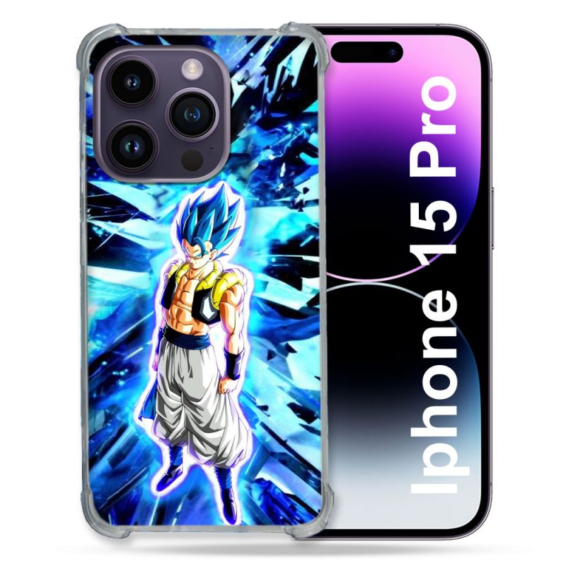 Coque Renforcée En Verre Trempé Pour Iphone 15 Pro (6.1) Manga Dragon Ball Gogeta Lumiere