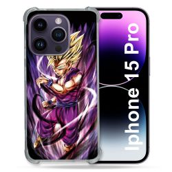 Coque Renforcée En Verre Trempé Pour Iphone 15 Pro (6.1) Manga Dragon Ball Sangohan Violet
