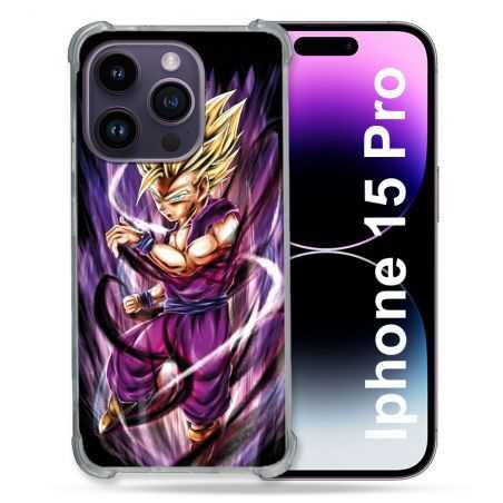 Coque Renforcée En Verre Trempé Pour Iphone 15 Pro (6.1) Manga Dragon Ball Sangohan Violet
