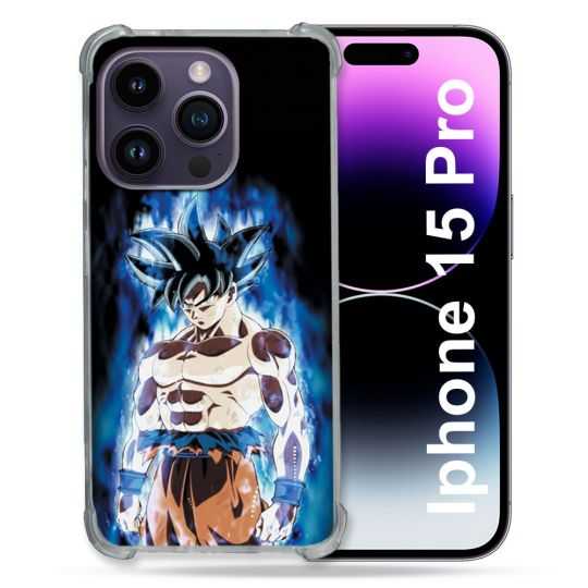 Coque Renforcée En Verre Trempé Pour Iphone 15 Pro (6.1) Manga Dragon Ball Sangoku Noir