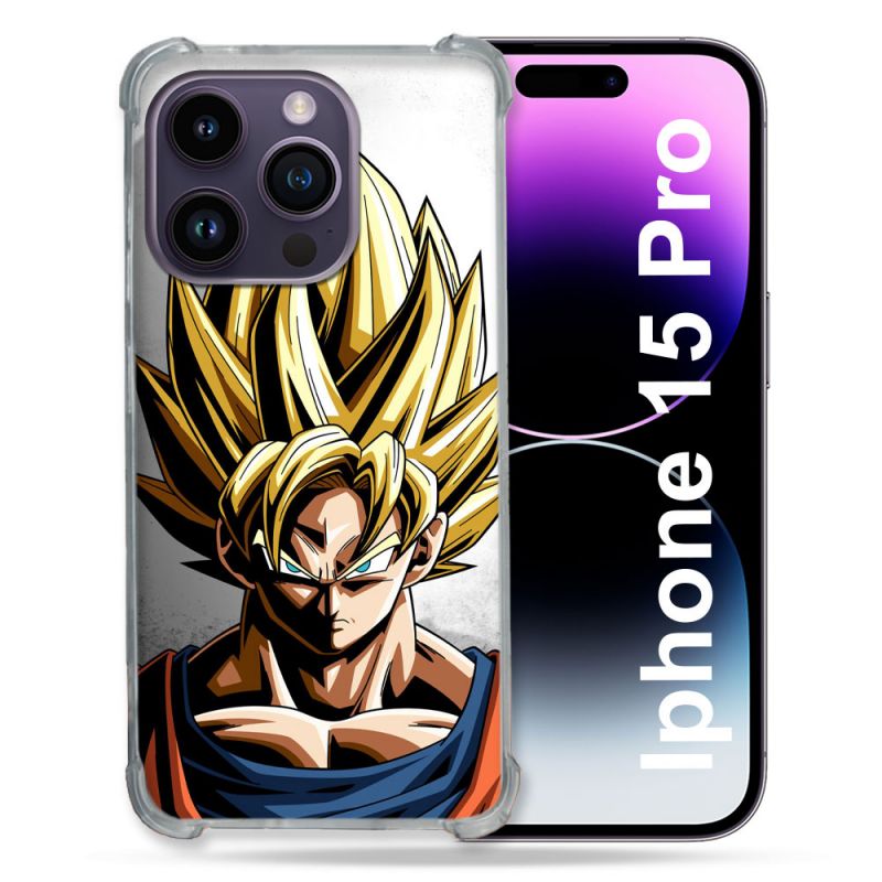 Coque Renforcée En Verre Trempé Pour Iphone 15 Pro (6.1) Manga Dragon Ball Sangoku Portrait