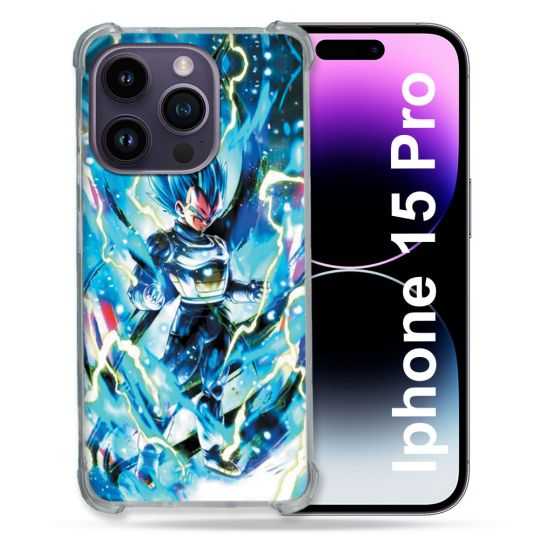 Coque Renforcée En Verre Trempé Pour Iphone 15 Pro (6.1) Manga Dragon Ball Vegeta Bleu