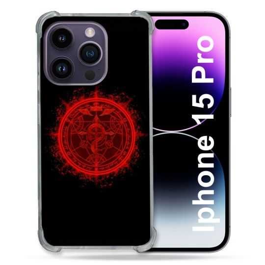 Coque Renforcée En Verre Trempé Pour Iphone 15 Pro (6.1) Manga Fullmetal Alchemist Logo